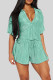 Cyan Casual Solid Bandage Patchwork Buckle Fold Shirt Collar Half Sleeve Two Pieces