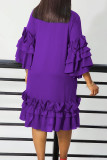 Purple Elegant Solid Patchwork Flounce With Bow O Neck Straight Dresses