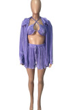 violet Street Solid Patchwork Halter Long Sleeve Three Pieces