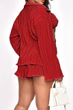Red Street Solid Patchwork Halter Long Sleeve Three Pieces