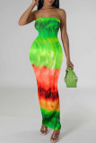 Multi-color Sexy Print Patchwork Strapless Long Dresses