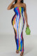 Multi-color Sexy Print Patchwork Strapless Long Dresses