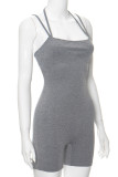 Grey Sexy Street Solid Patchwork Spaghetti Strap Skinny Rompers