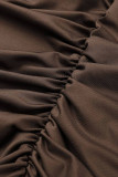 Black Sexy Solid Patchwork Flounce Fold Oblique Collar Pencil Skirt Dresses