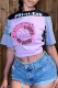 Multicolor Casual Geometric Print Patchwork Letter O Neck T-Shirts