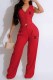 Red Elegant Print Letter V Neck Sleeveless Two Pieces