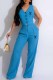 Blue Elegant Print Letter V Neck Sleeveless Two Pieces
