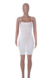 White Sexy Solid Patchwork See-through Mesh Spaghetti Strap Sling Dresses