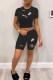 Black Casual Print Ripped Letter O Neck Short Sleeve Two Pieces