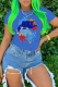 Blue Fashion Street Print Patchwork O Neck T-Shirts