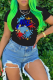 Black Fashion Street Print Patchwork O Neck T-Shirts