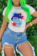 White Fashion Street Print Patchwork O Neck T-Shirts