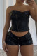 Black Sexy Solid Patchwork Buttons Zipper Strapless Sleeveless Two Pieces