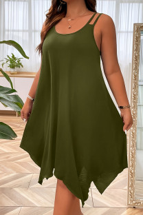 Ink Green Casual Solid Hollowed Out Patchwork Backless U Neck Irregular Plus Size Dresses