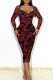 Red Sexy Floral Patchwork Asymmetrical Collar Wrapped Skirt Dresses