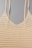 Apricot Sexy Casual Solid Bandage V Neck Tops