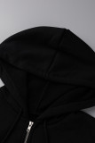 Black Fashion Casual Solid Patchwork Zipper Hooded Collar Outerwear