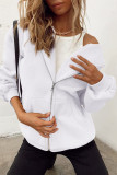 White Fashion Casual Solid Patchwork Zipper Hooded Collar Outerwear