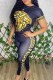 Black Casual Elegant Print Letter O Neck Short Sleeve Two Pieces