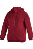 Red Fashion Casual Solid Patchwork Zipper Hooded Collar Outerwear