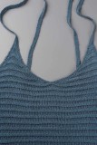 The cowboy blue Sexy Casual Solid Bandage V Neck Tops