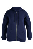Navy Blue Fashion Casual Solid Patchwork Zipper Hooded Collar Outerwear