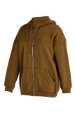 Khaki Fashion Casual Solid Patchwork Zipper Hooded Collar Outerwear