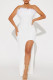 White Sexy Solid Sequins Patchwork Feathers Backless High Opening Strapless Strapless Dresses