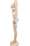 White Sexy Solid Patchwork Spaghetti Strap Sleeveless Short Two Pieces