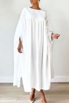White Elegant Solid Patchwork Fold O Neck Irregular Dresses