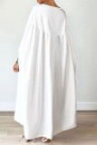 White Elegant Solid Patchwork Fold O Neck Irregular Dresses