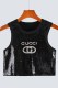 Black Casual Street Letter Patchwork O Neck Tops