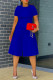 Blue Casual Solid Patchwork Pocket Buckle O Neck Loose Rompers