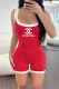 Red Sexy Street Print Backless Letter U Neck Rompers
