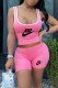 Deep Pink Casual Print Letter U Neck Sleeveless Two Pieces