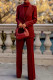 Burgundy Elegant Solid Patchwork Pocket Buttons Turn-back Collar Long Sleeve Two Pieces
