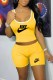 Yellow Casual Print Letter U Neck Sleeveless Two Pieces