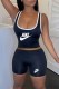 Black Casual Print Letter U Neck Sleeveless Two Pieces