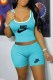 Peacock Blue Casual Print Letter U Neck Sleeveless Two Pieces