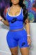 Blue Casual Print Letter U Neck Sleeveless Two Pieces