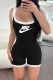 Black Sexy Street Print Backless Letter U Neck Rompers