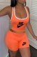 Tangerine Red Casual Print Letter U Neck Sleeveless Two Pieces