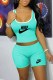 Cyan Casual Print Letter U Neck Sleeveless Two Pieces