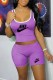 Purple Casual Print Letter U Neck Sleeveless Two Pieces