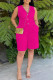 Rose Red Casual Solid Patchwork Pocket Buckle V Neck Sleeveless Two Pieces