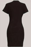 Black Casual Print Patchwork O Neck Sheath Dresses