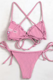 Pink Sportswear Solid Bandage Patchwork Swimwears(With Paddings)
