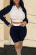 Black Casual Patchwork Zipper Zipper Collar Long Sleeve Two Pieces