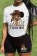 White Black Casual Print Patchwork O Neck Short Sleeve Two Pieces