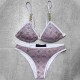 Deep Pink Sexy Vacation Letter Patchwork Swimwears